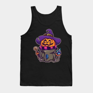 Sorcerer Hat Flame Halloween Pumpkin Sorcerer Costume Tank Top